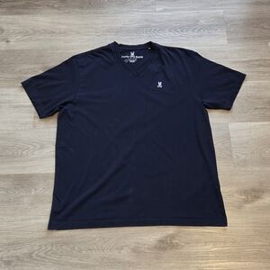 Psycho Bunny Navy V-Neck Short Sleeve Tee with White Logo